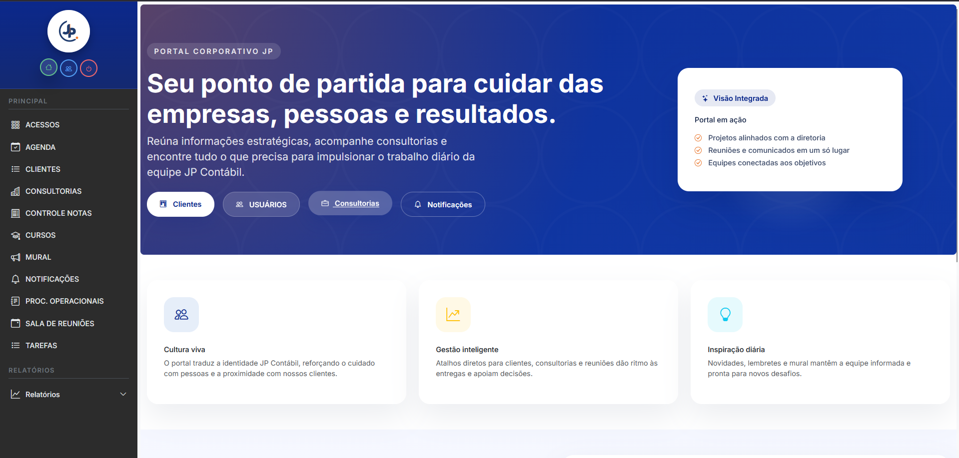 Página HOME do portal JP Contábil