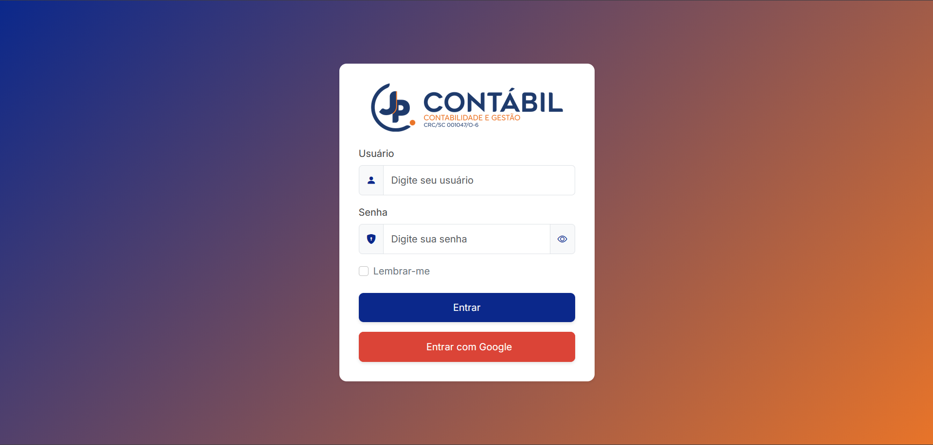 Tela de login do portal JP Contábil